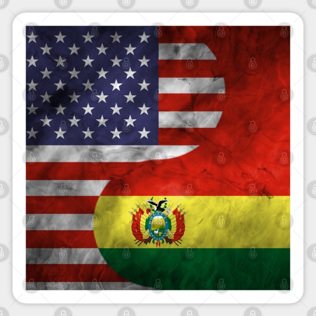 USA and Bolivia Dual Flag Yin Yang Combination Sticker by Family Heritage Gifts